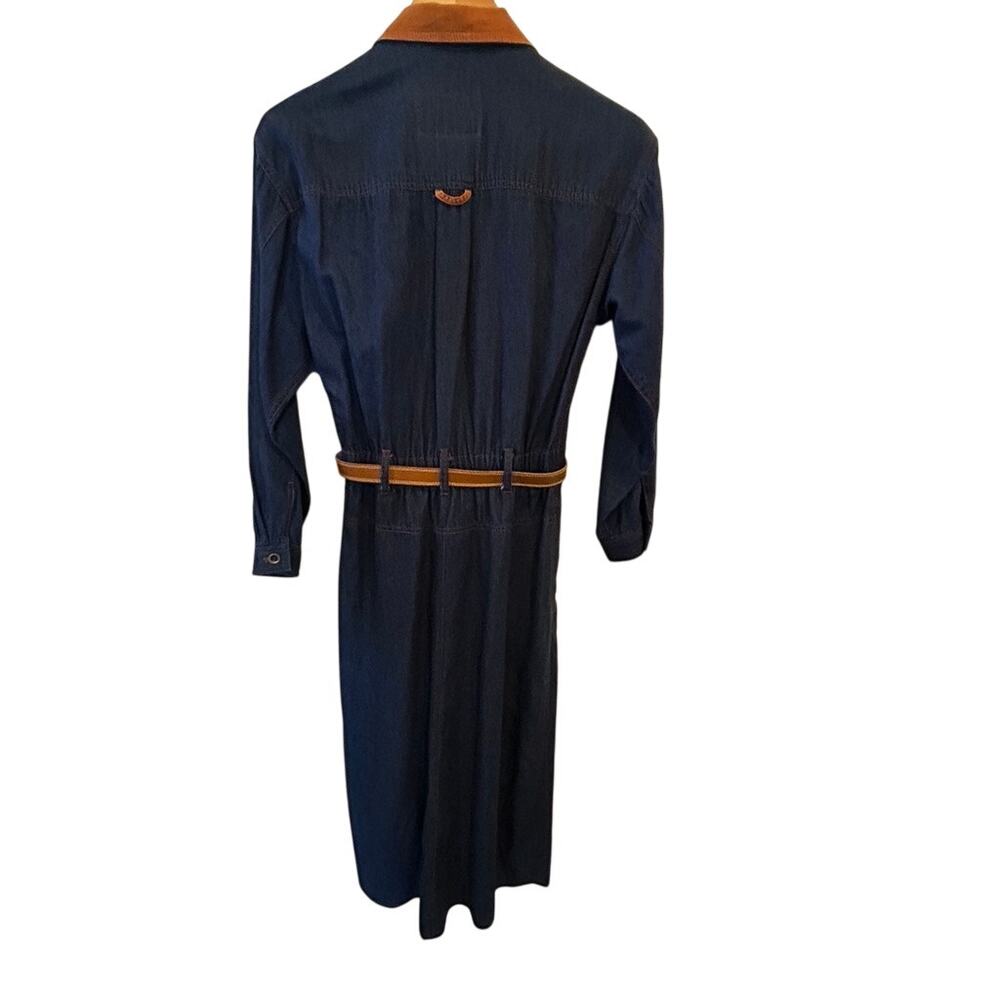 Vintage Liz Claiborne Denim Look Shirt Dress Size 2 Western Belted Midi Chambray - Picture 6 of 9